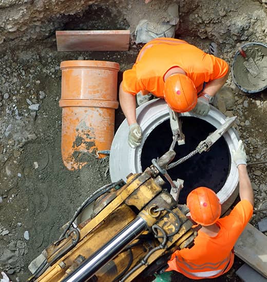 Artisans qui installent des canalisations sur un chantier