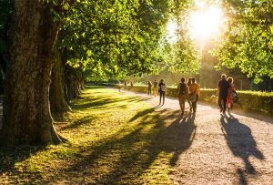 image d'un parc où des personnes se promènent, font du sport et se rencontrent, au sein d'un écoquartier